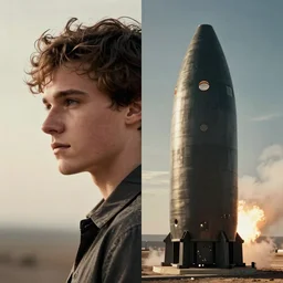 A headshot of Ezra Miller side-by-side with a nuclear warhead