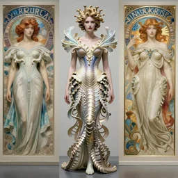 queen of atlantis by iris van herpen!, alphonse mucha!, zdzisław beksinski!, raymond swanland. highly detailed!, hyper - real, beautiful!