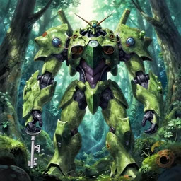 giant humanoid plant mecha, forest, key art, aesthetic, anime, shigeto koyama, hiroyuki imaishi