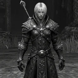 gigachad in morrowind, ingame screenshot, black and white, high detailed