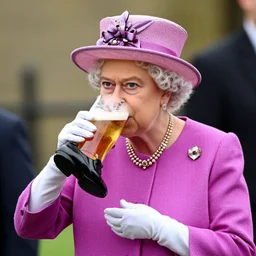 Queen Elizabeth drinking beer from a shoe