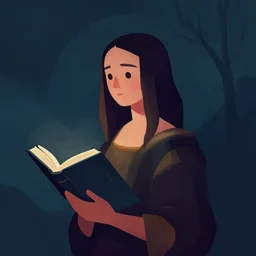 evokes a sense of wonder, a simple textured vector based illustration, cinematic, digital art, contrasting colors, atmospheric dreamscape painting, dramatic lighting, mysterious and detailed depiction of a woman holding only a book, sharp focus, critical detail, wlop by ( artstation jeremiah ketner and leonardo da vinci and greg rutkowski )