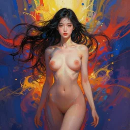 prompt! dream symmetry!! stunning portrait of beautiful vietnamese girl wear nothing!! by victo ngai, kilian eng vibrant colours, dynamic lighting, digital art, winning award masterpiece, fantastically beautiful, illustration, aesthetically inspired by beksinski and dan mumford, trending on artstation, art by greg rutkowski, 8 k