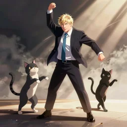 cell shaded anime key visual of boris johnson as a catgirl dancing with a catgirl, dramatic lighting