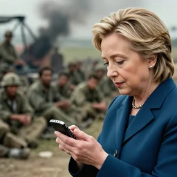 hillary clinton checking her blackberry in front of napalm victims in vietnam