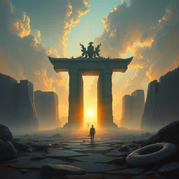 oil painting of the end is the beginning, gate, surreal, highly detailed, digital painting, artstation, game concept art, smooth, sharp focus, by greg rutkowski, 8 k