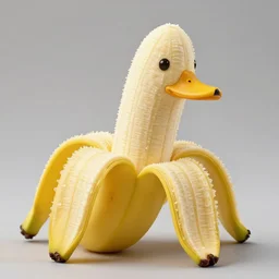 banana duck 8k high resolution, super detailed peeled!!! banana with duck beak and small dot eyes. The banana is peeled!!!