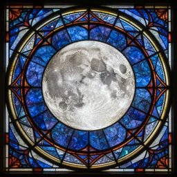 full moon in the style of a stained glass window, intricate, highly detailed, sharp, artstation 4k 8k
