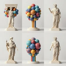 3 6 0 panorama escher style pattern of colorful balls, sculpture in the ancient greek style