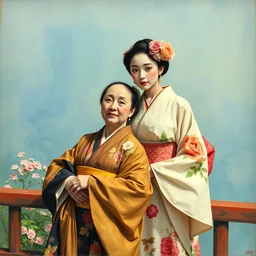 madame monet in a japanese kimono with monet ， by monet