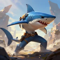 shark as an apex legends character digital illustration portrait design by, brad kunkle detailed, gorgeous lighting, wide angle action dynamic portrait