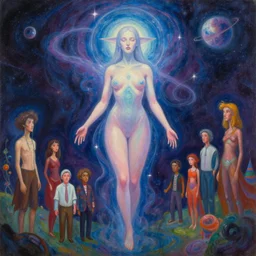 a beautiful painting of a feminine cosmic dmt entity of the upper planes by mynameistran and artgerm and wlop and loish and alex grey and wlop and wes anderson and spike jonze, trending on artstation
