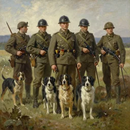 the dog battalion, ww1 historic painting oil on canvas