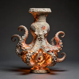 flaming gothic stone vase, pot, jug in the shape of octopus. karl blossfeldt, salvador dali