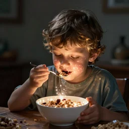 kid eating bowl of LEDs cereal