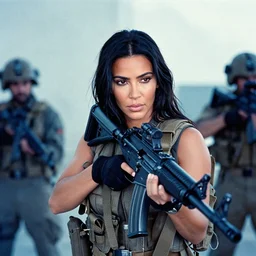 film still of kim kardashian as a gunner, ww 3, associated press, 2 6 mm, kodak ektachrome, blue tint expired film.