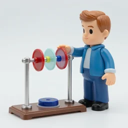 nils bohr playing with double slit apparatus, stop motion vinyl action figure, plastic, toy, butcher billy style