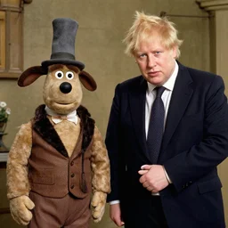 a still photo from Wallace and grommit featuring Boris Johnson and luz truss
