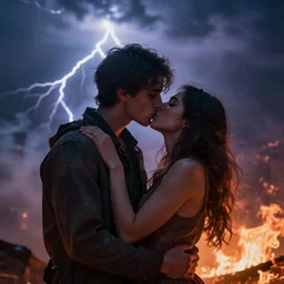 the last kiss, realistic, hd, smoke and fire, apocalypse, lightning