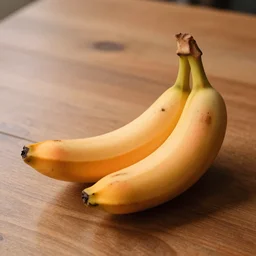 a close up photo of a banana sitting on a wooden table, the banana is orange - coloured and has 2 leaves sprouting out of the sides, the photo is hyper - realistic