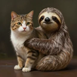hybrid animal of a cat and a sloth. atmospheric lighting. highly detailed digital painting by greg rutkowski.