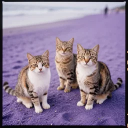 cats on a purple beach, kodak gold 200,