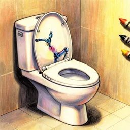 a robot mecha toilet, illustration, graphic novel, graphite, marker art, crayon, paint, comic book, warm color palette, electric colors, tonal colors, 2 d, 8 k, natural lighting, amoled, moody lighting, diffraction grading, cel shading : : katsuhiro otomo