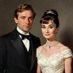 [ [ [ early 1 9 th century ] ] ] newly weds ( - jean reno - and - audrey hepburn - ). painting by franz schrotzberg. classical, trending on artstation. com, pinterest. com
