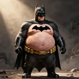 photo of morbidly obese batman played by ben affleck with his gut sticking out slightly