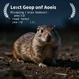A gopher coding at night