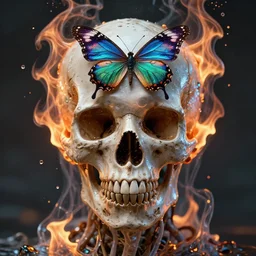 skull portrait. burning water distortions. jellyfish butterfly phoenix head. intricate artwork by Tooth Wu and wlop and beeple and dan mumford. octane render, trending on artstation, greg rutkowski very coherent symmetrical artwork. cinematic, hyper realism, high detail, octane render, 8k, depth of field, bokeh. iridescent accents