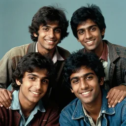 a beautiful cinematic portrait of four indian stoner boys smiling, 1 9 9 0 s, by laszlo moholy - nagy, by greg rutkowski, by carl gustav carus, trending on artstation, masterpiece, brilliant cold lighting, detailed, 8 k