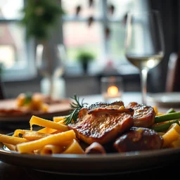 close - up focused dslr photograph of an british dinner, 8 k, high detail, volumetric lighting, hyperrealism, aesthetically pleasing, studio lighting, trending