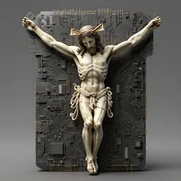 biomechanical symmetrical spinal ribbed surreal jesus christ detailed beautiful digital art 3 d render sculpture by giger, motherboard chip circuit, beautiful detailed intricate insanely detailed octane render trending on artstation, 8 k artistic photography, photorealistic, chiaroscuro, raphael, caravaggio, beksinski, giger