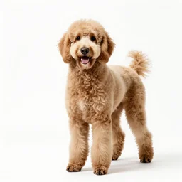 golden poodle, photorealistic wildlife photography, full body, isolated on a pure white background, centered, entire subject in frame, sharp focus, soft studio lighting