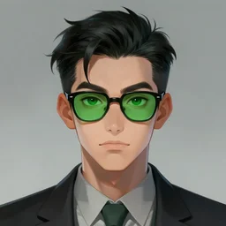 symmetrical character concept portrait, green glasses hero, digital painting, concept art, smooth, sharp focus, illustration, artgerm