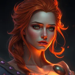 portrait of beautiful woman with flaming orange hair, maya ali mage, gloomhaven, dynamic lighting, gaudy colors, octane render aesthetic, matte painting concept art, official fanart behance hd artstation by jesper ejsing, by rhads and makoto shinkai and lois van baarle and ilya kuvshinov and rossdraws