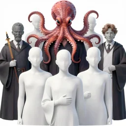 group of mages with human bodies and octopus heads and group of mages with medusa heads sitting near the table and arguing in an ancient mage castle with enormous scale, gothic and baroque, brutalist architecture, ultradetailed, Intricate by James Jean and Josan Gonzalez and John Howe and Giuseppe Arcimboldo