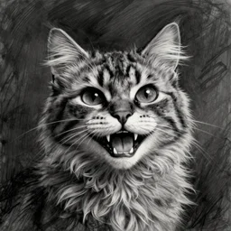 grunge cartoon sketch of a human cat mix with a wide smile by - michael karcz, loony toons style, horror theme, detailed, elegant, intricate