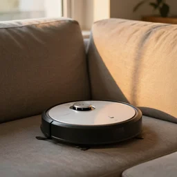 roomba chilling on the couch, sunset