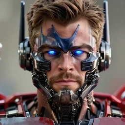 closeup chris hemsworth robot face! as transformer robot