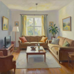 a painting of a living room, style of bob ross