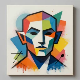 Portrait of Junkrat, geometric shapes, spray paint, vibrant colors, black lines, ArtStation, museum art, canvas art, high quality, 8K