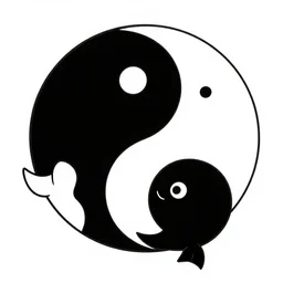 whimsical yin Yang sea creatures as old black and white fleischer animation