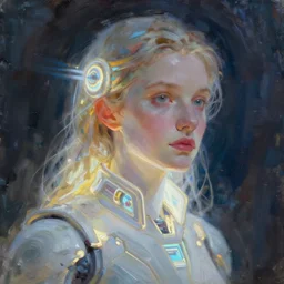 scientist, tech wear, glowing lights, scifi, concept art oil painting, portrait ethereal by jama jurabaev, greg rutkowski extremely detailed, brush hard, artstation, soft light
