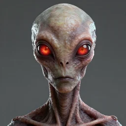 portrait of a space alien, varying detailed skin, octane render, eyes containing a piercing red and yellow light, realistic render, detailed, ugly, slimy unreal engine, symmetrical!!, greg rutkowski and ruan jia, cinematic