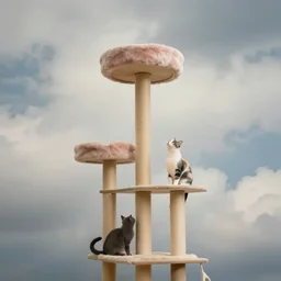 looking up at a impossibly tall cat tree fading into the clouds, matte painting