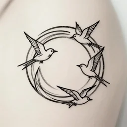 an art nouveau tattoo design of birds flying in a simple spiral, ink, line art _ h 7 2 0