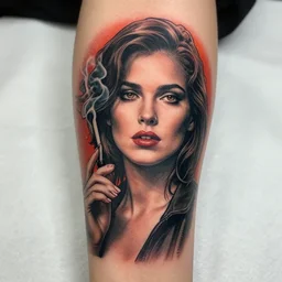 highly detailed tattoo of rachel smoking from blade runner