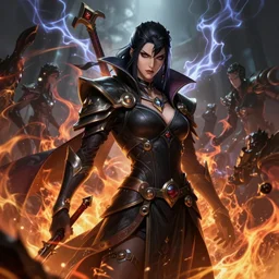 necromancer with fire and smoke and thunder, attarctive pretty face, anime key visual, highly detailed, sharp focus, concept art, league of legends, style by shumolly and monable and artgerm and greg rutkowski and jo chen and makoto shinkai and kyoto animation and alphonse mucha